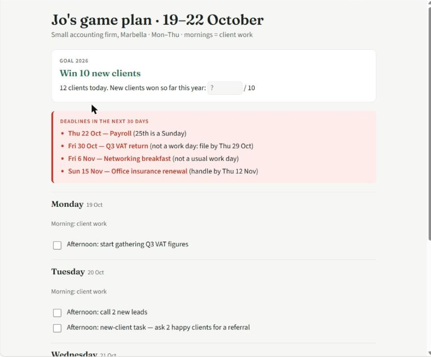 Business week game plan