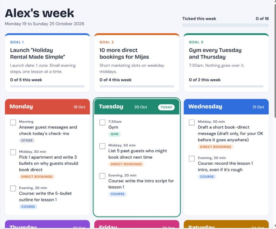 Weekly planner with three goals