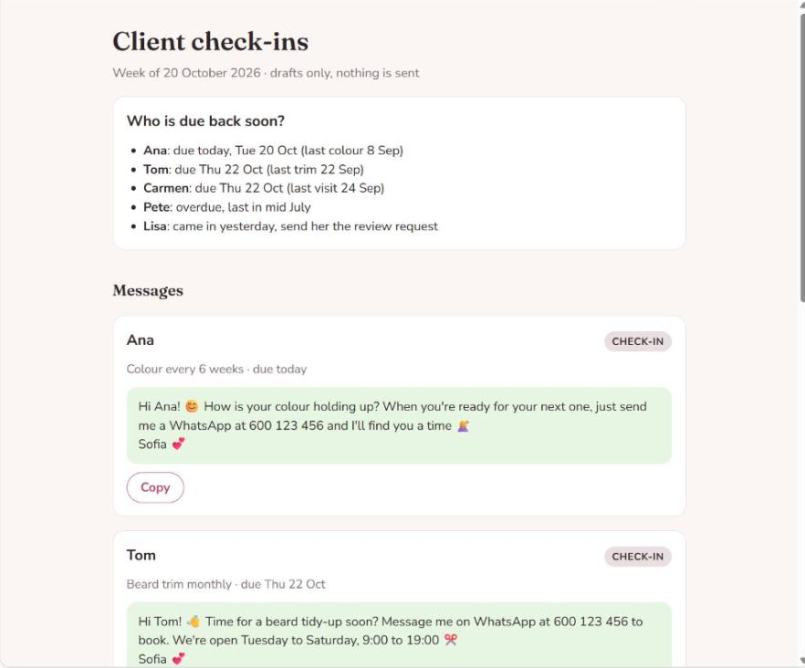 Client check-in messages